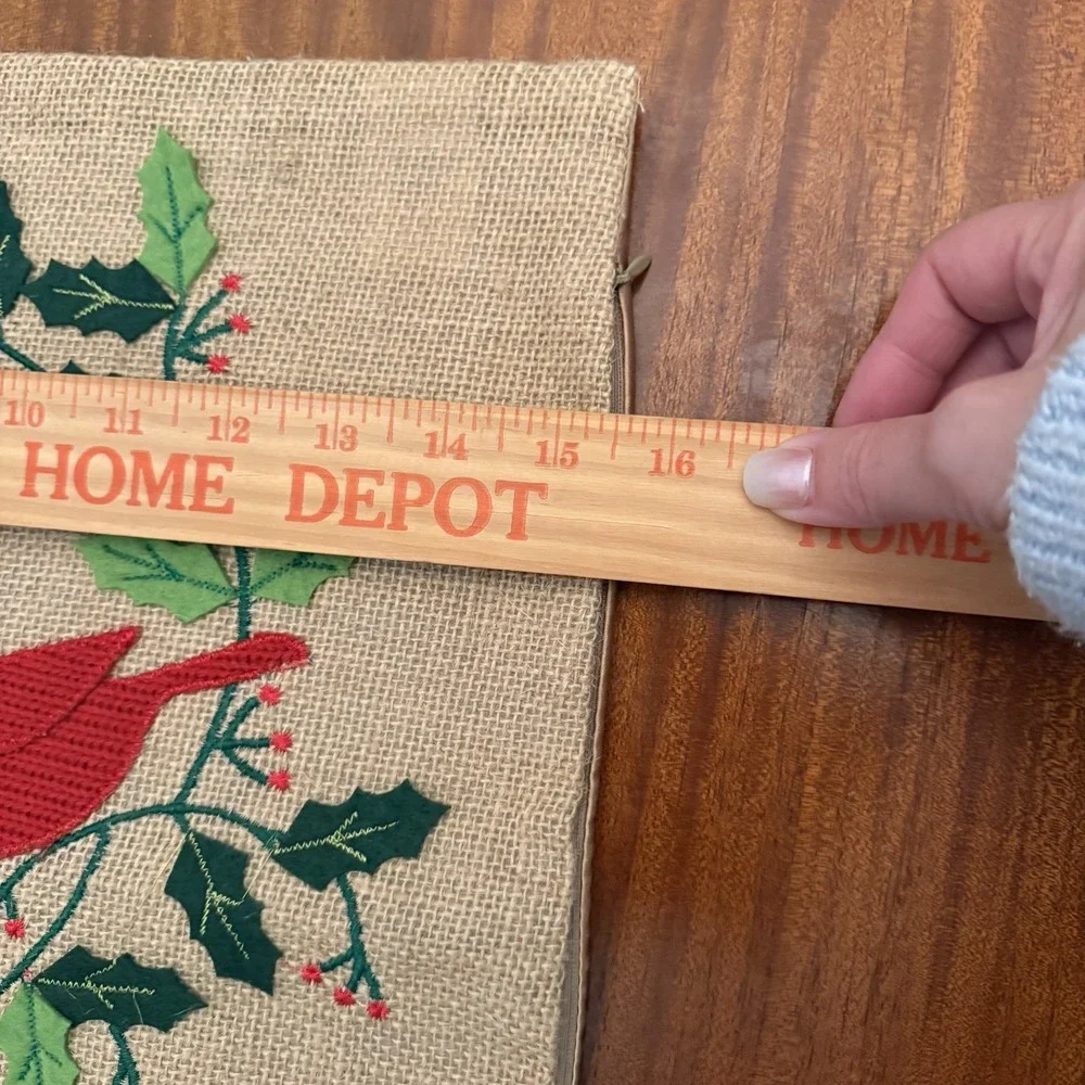 Burlap Pillow Cover Embroidered Cardinals & Holly‎ Berries – 15.5